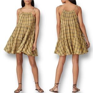 Anthropologie Moon River L Plaid Tiered Mini Dress Beachy Cottagecore Festival